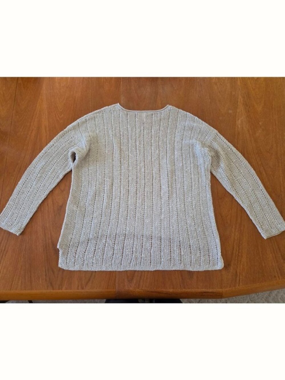 Eileen Fisher Organic Melange Linen Grain Pullover Open Knit Tan L - Picture 6 of 12